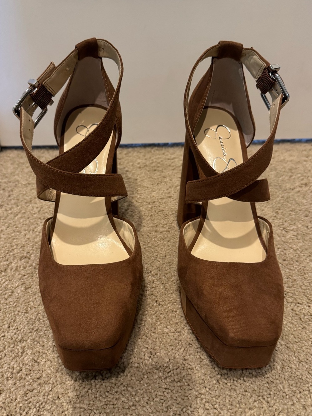 Jessica Simpson Chestnut Suede Platform Crisscross Heels